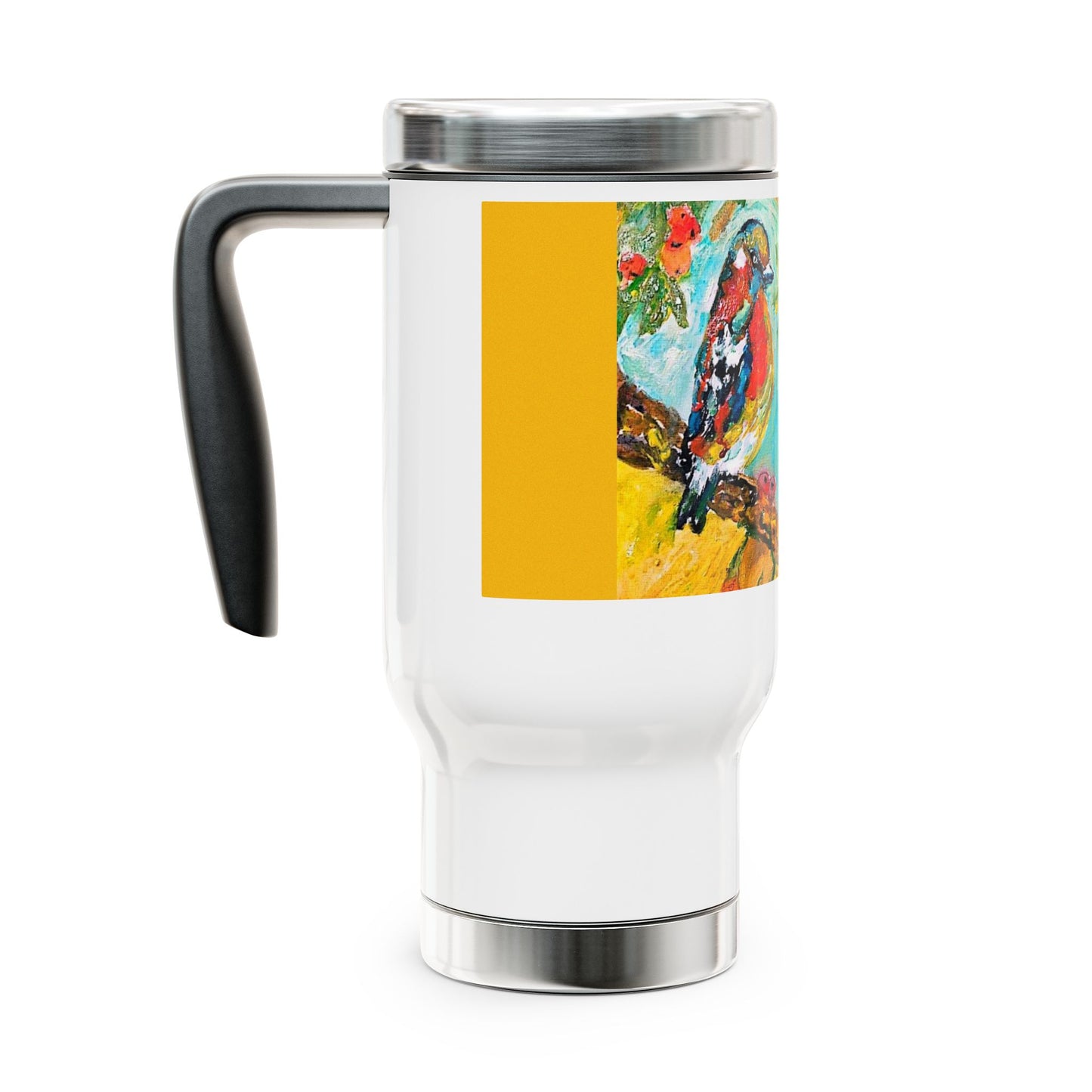 A bird singing on the tree- Travel Mug with Handle, 14oz
