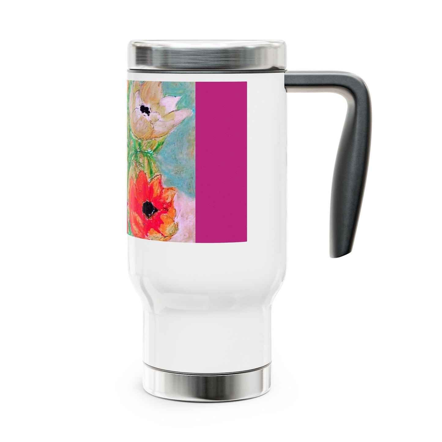 The Colorful Flowers- Travel Mug with Handle, 14oz