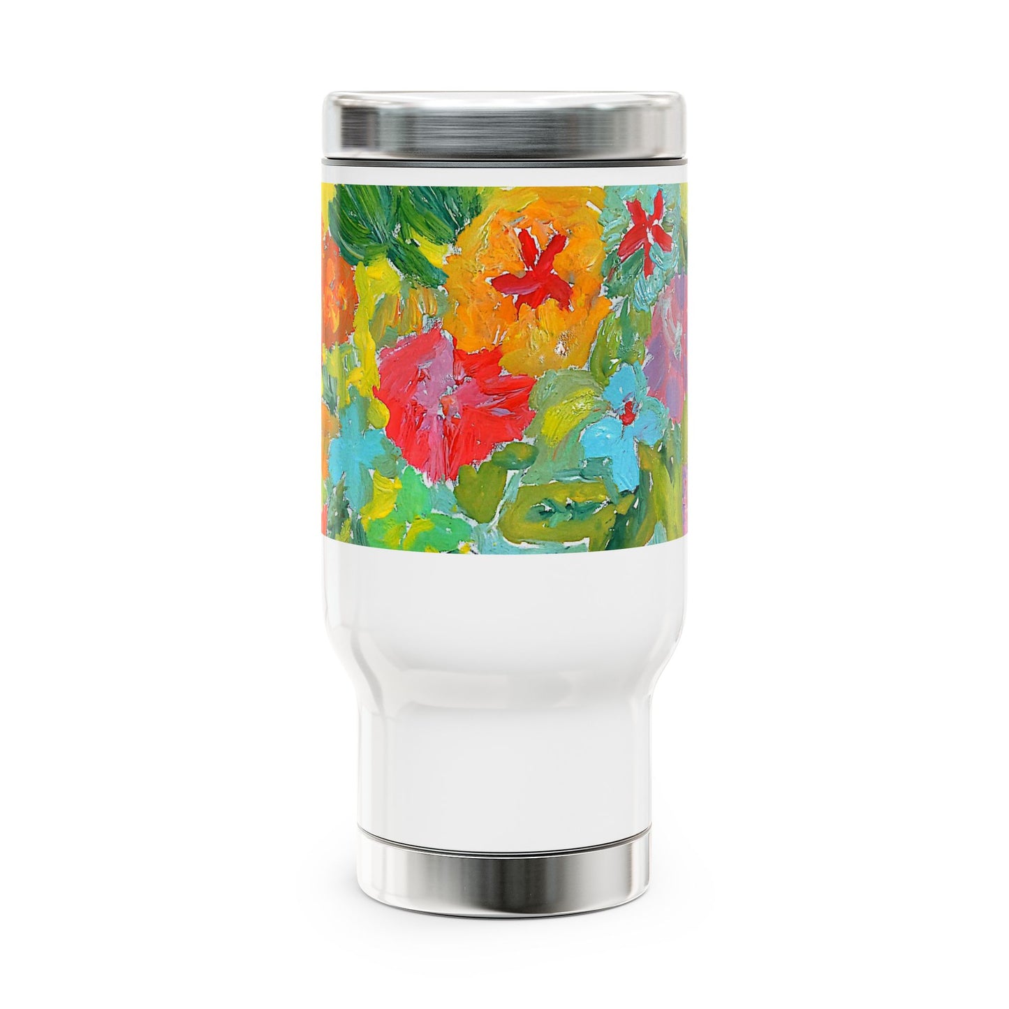Happy Flowes- Travel Mug with Handle, 14oz