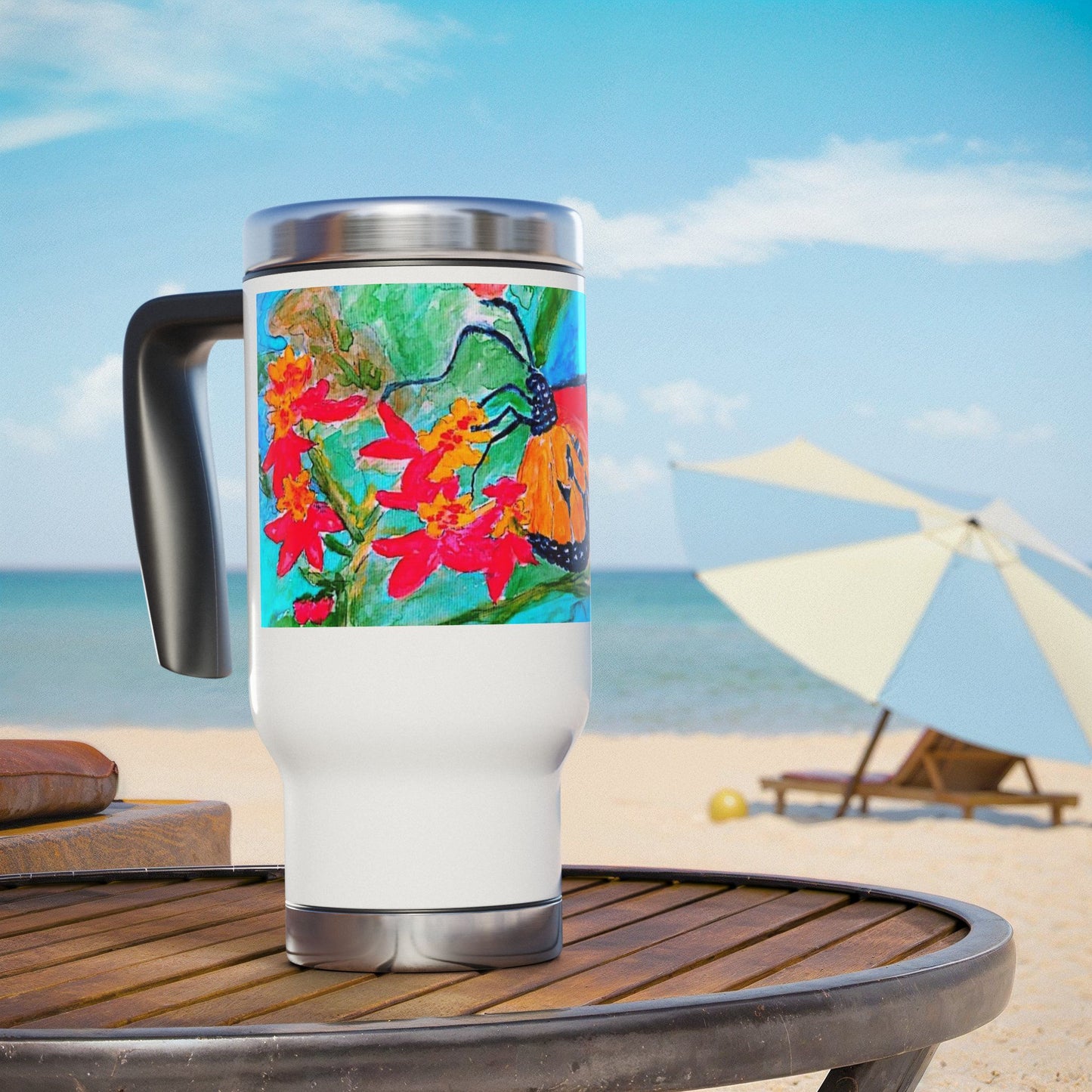 The Beautiful Butterfly -Travel Mug with Handle, 14oz