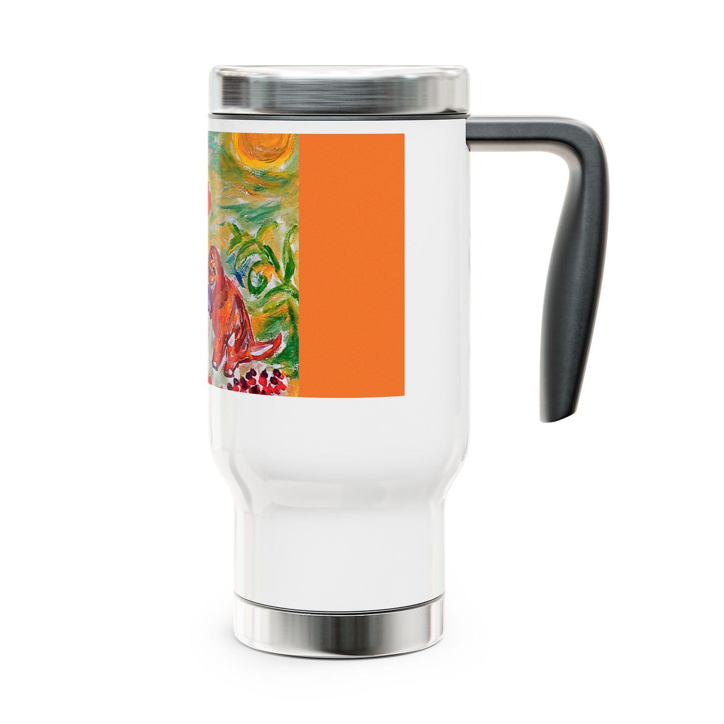 Love between a cute girl and her dog- Travel Mug with Handle, 14oz