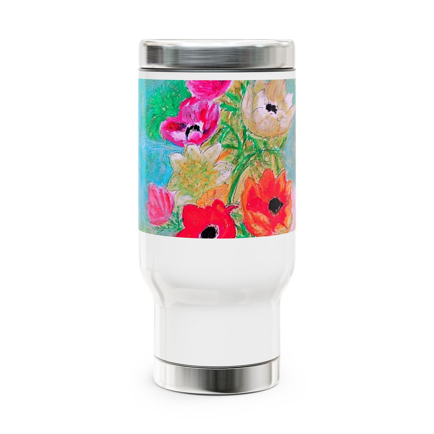 The Colorful Flowers- Travel Mug with Handle, 14oz