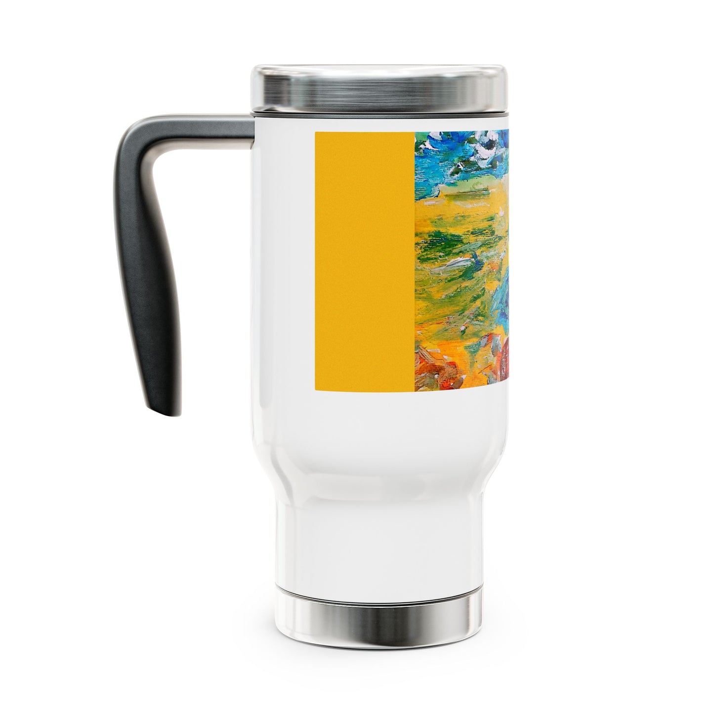 Sweet girl playing on the beach- Travel Mug with Handle, 14oz