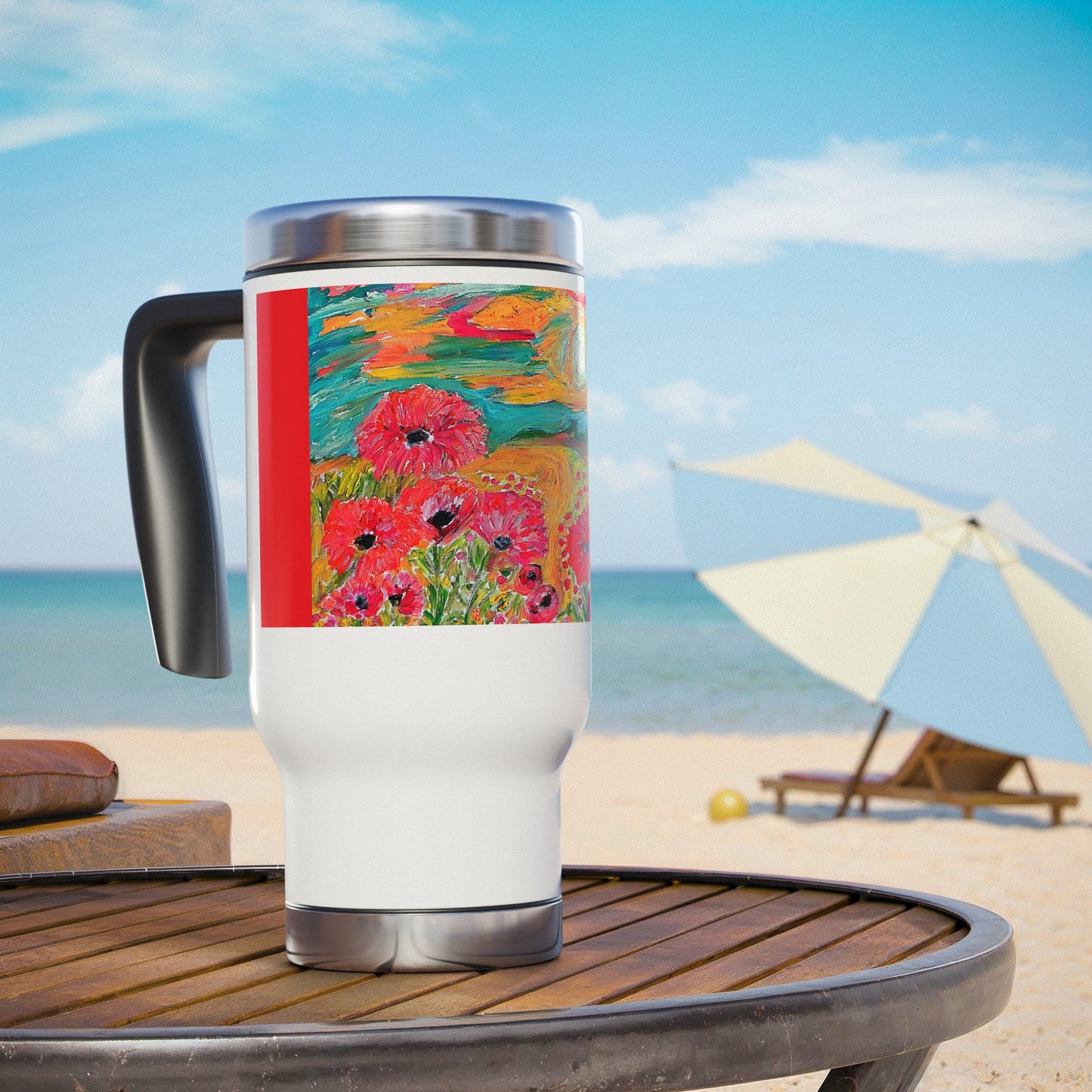 Anemone field- Travel Mug with Handle, 14oz