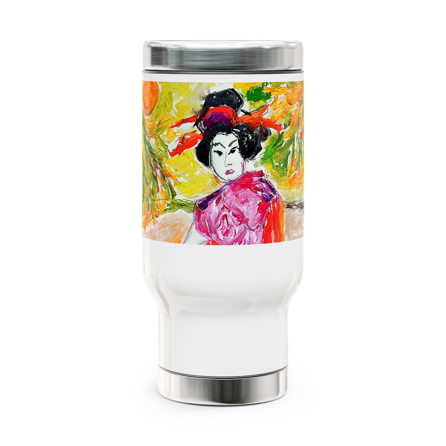 Angry Japanese - Stainless Steel Travel Mug with Handle, 14oz