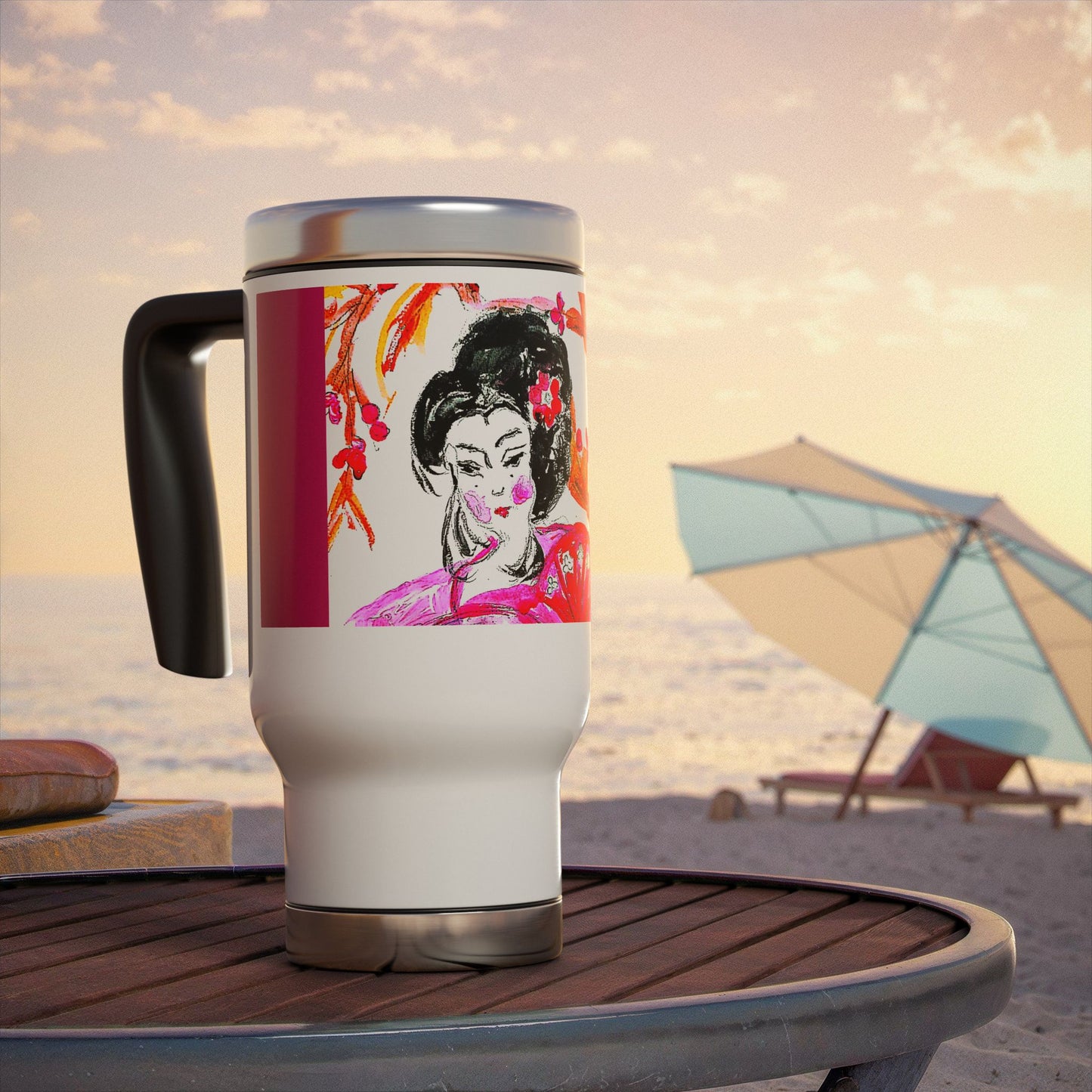 Pretty Japanese- Travel Mug with Handle, 14oz
