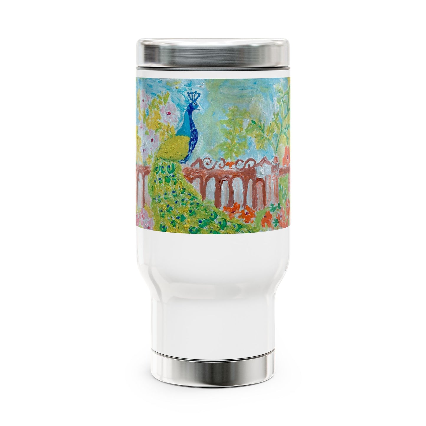 Beautiful peacock- Travel Mug with Handle, 14oz