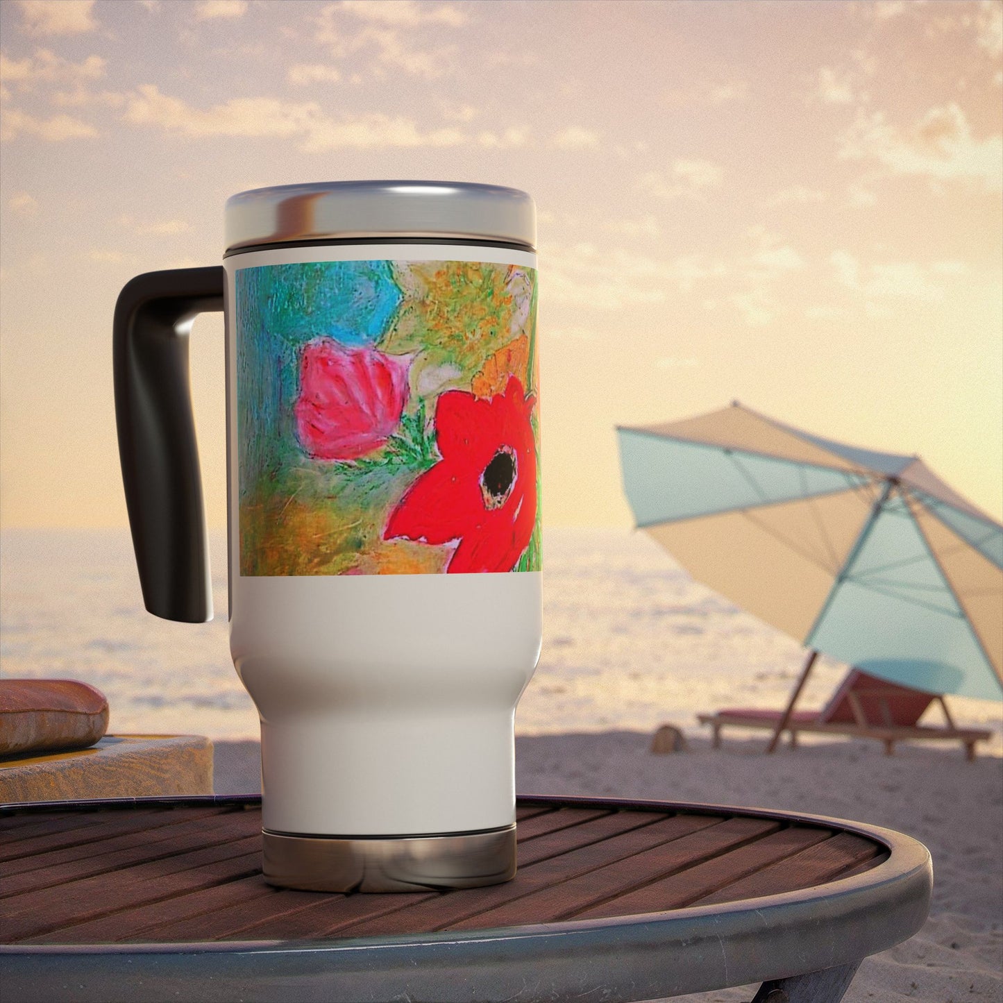 The pretty Flowers- Travel Mug with Handle, 14oz