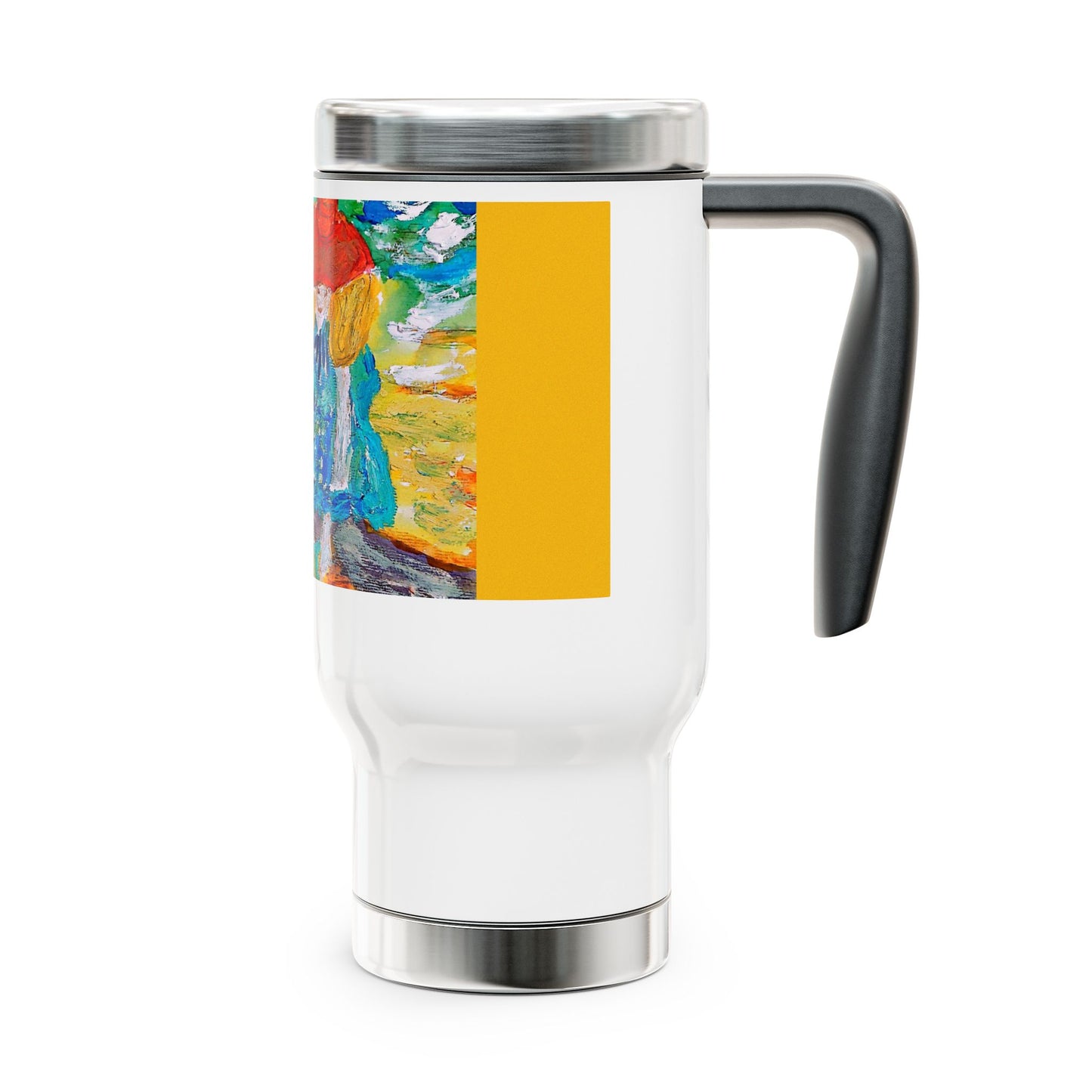 Sweet girl playing on the beach- Travel Mug with Handle, 14oz