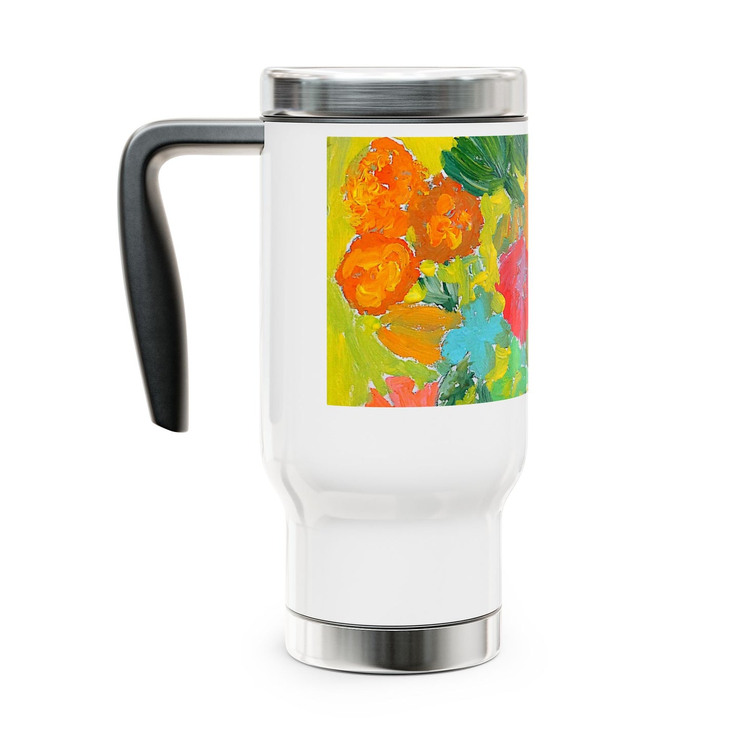 Happy Flowes- Travel Mug with Handle, 14oz