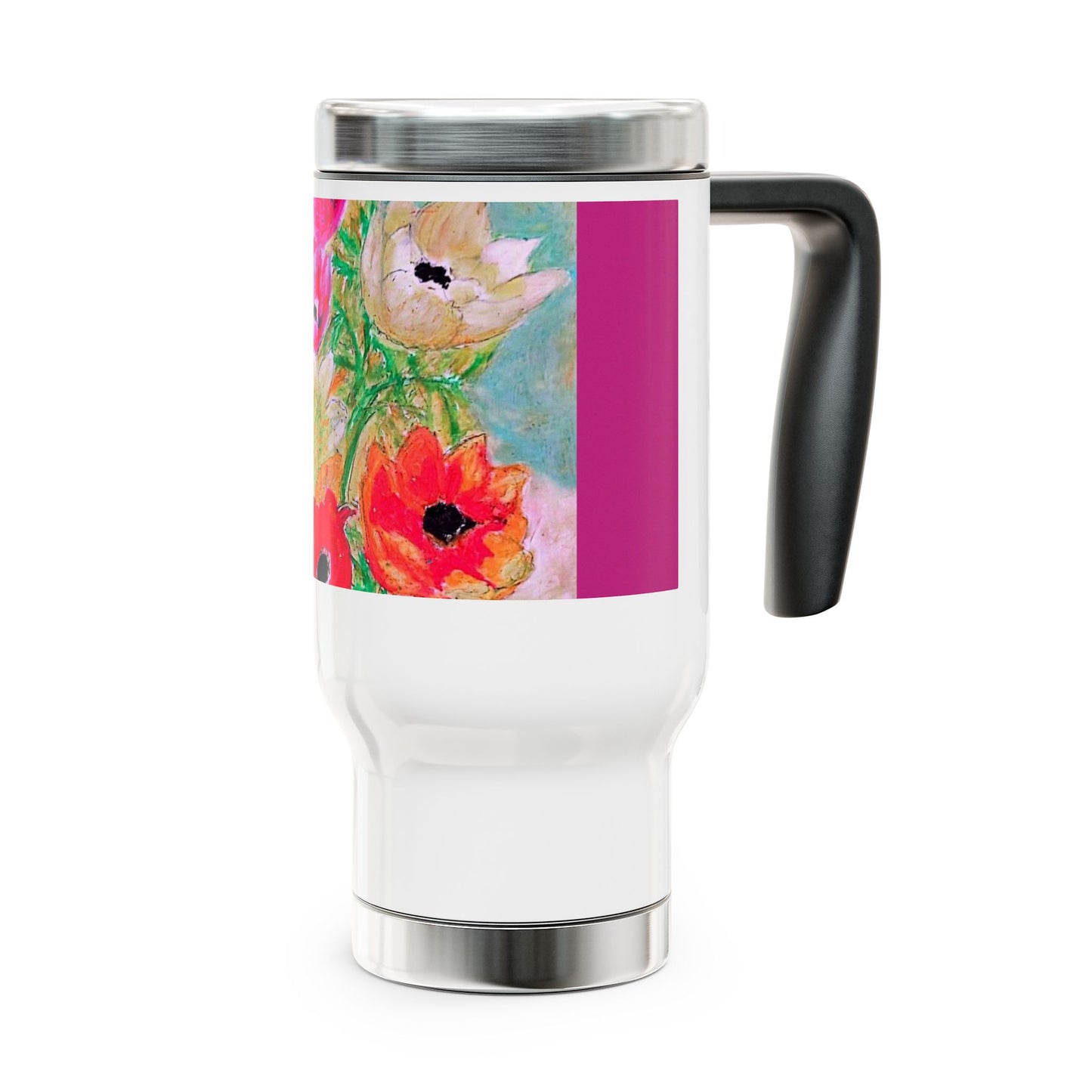 The Colorful Flowers- Travel Mug with Handle, 14oz