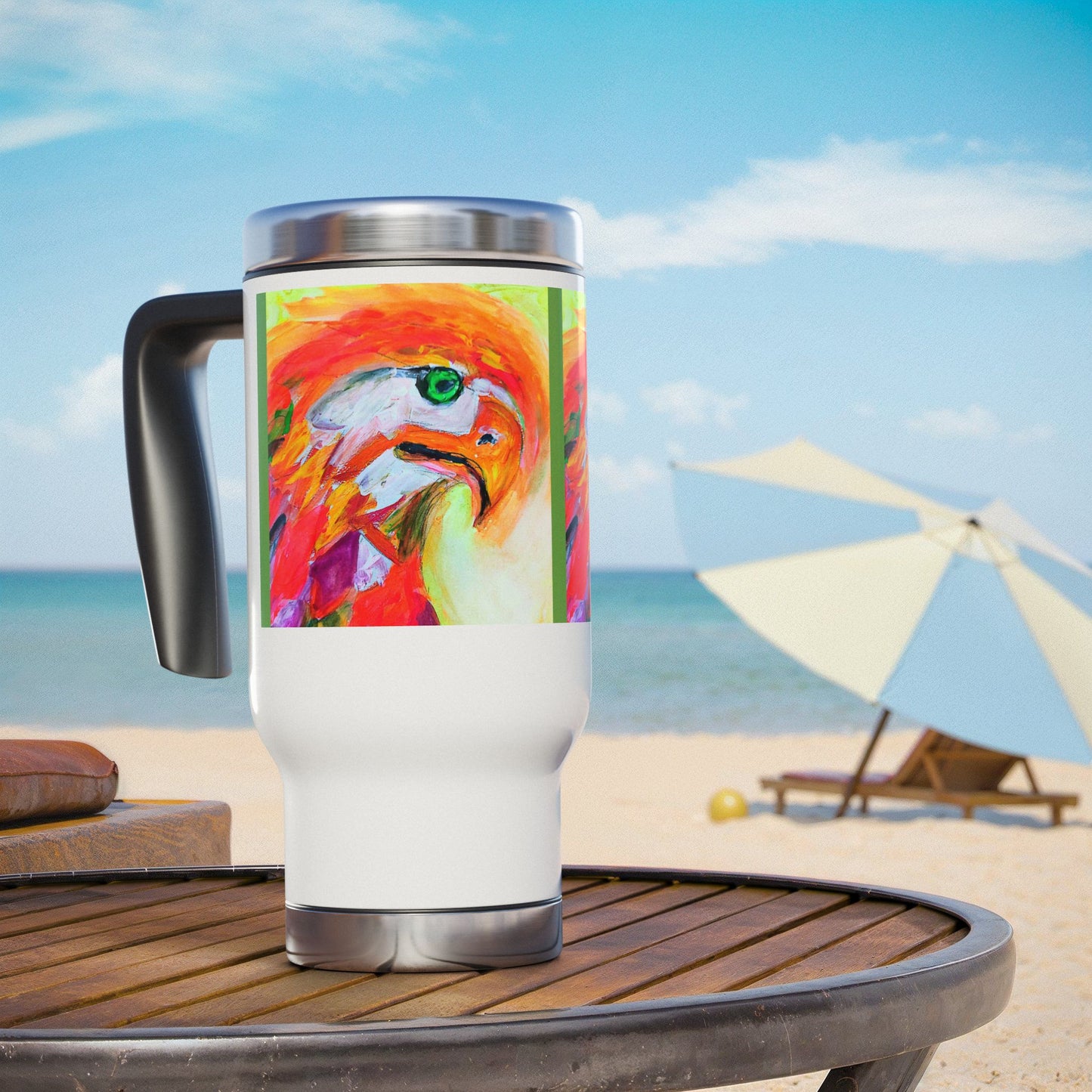 The Shining Bird- Travel Mug with Handle, 14oz