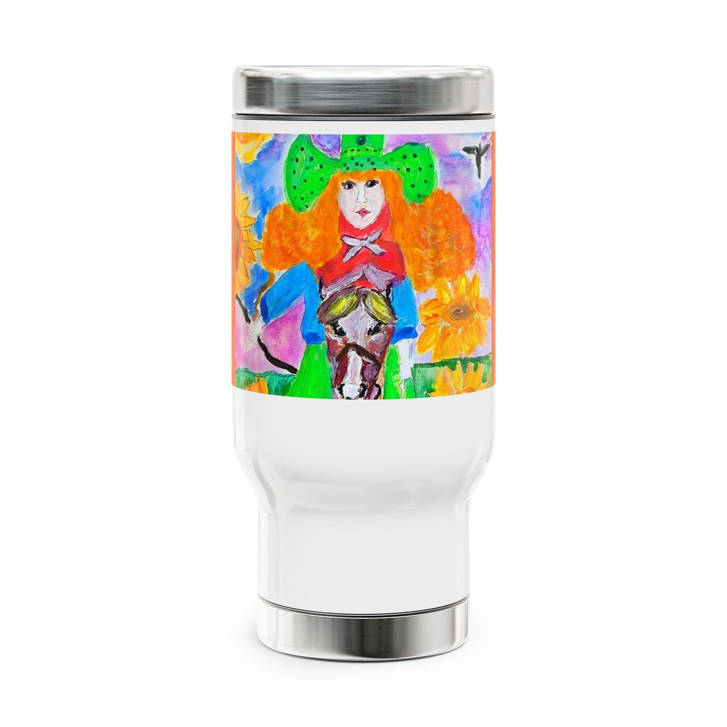 Pretty Cowboy Riding a Horse- Travel Mug with Handle, 14oz