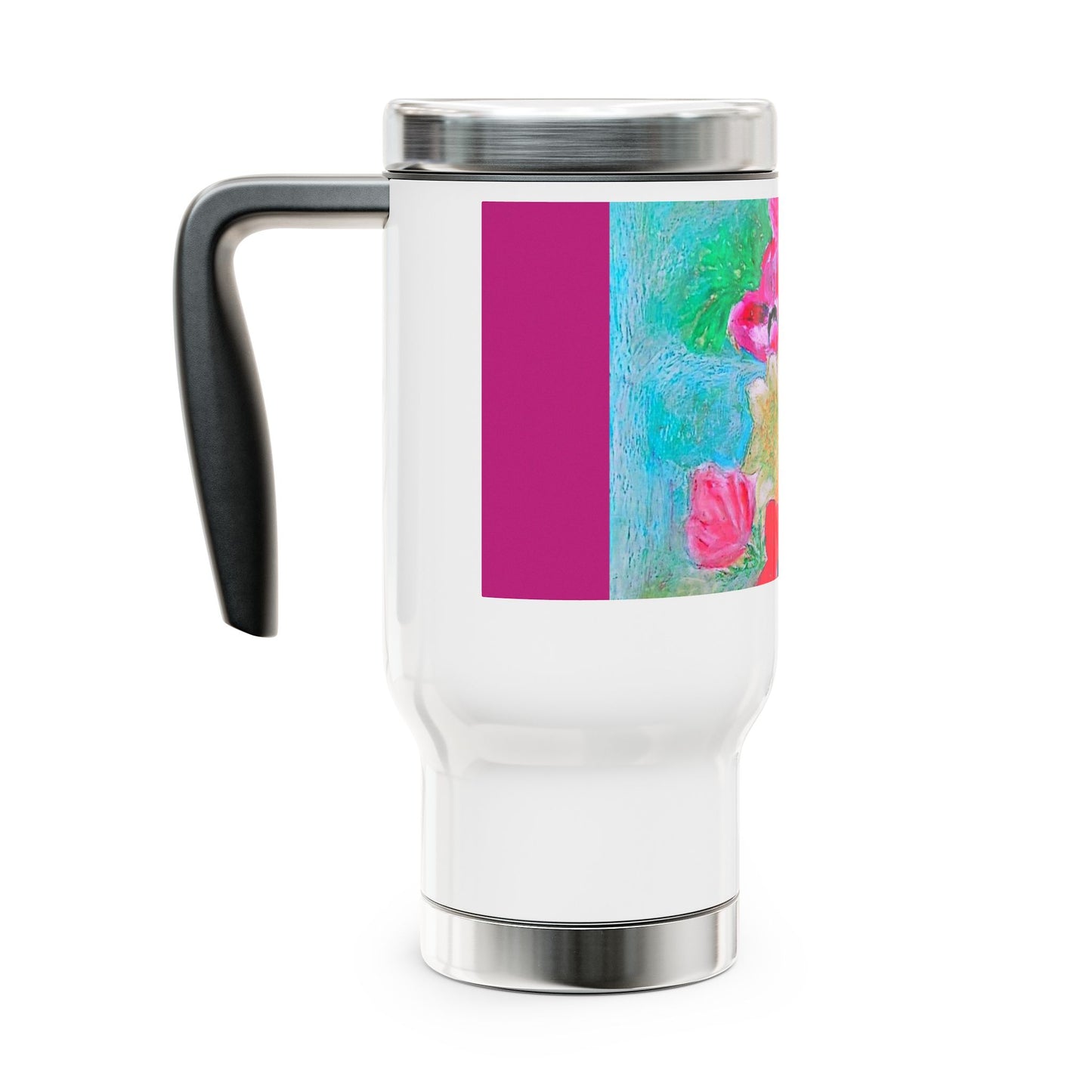 The Colorful Flowers- Travel Mug with Handle, 14oz
