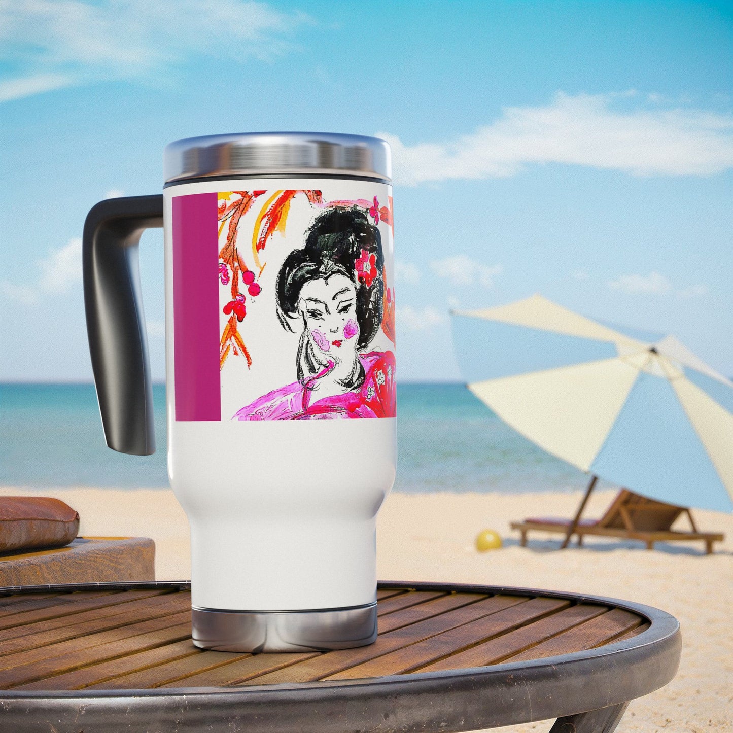 Pretty Japanese- Travel Mug with Handle, 14oz