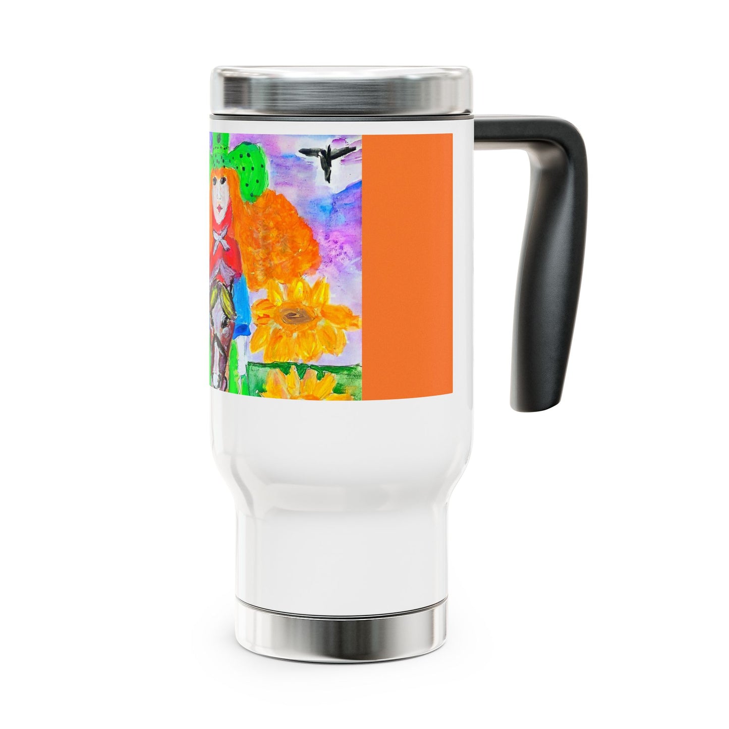 Pretty Cowboy Riding a Horse- Travel Mug with Handle, 14oz