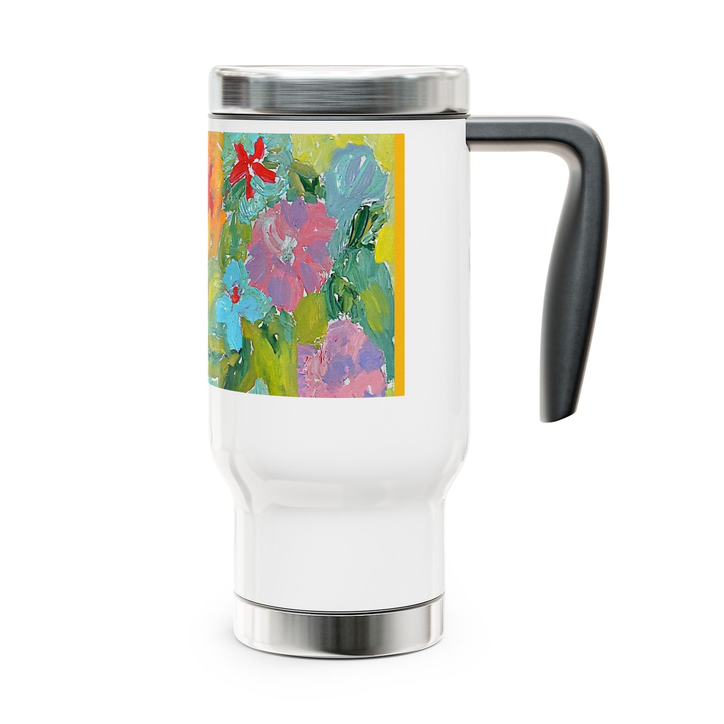 Happy Flowes- Travel Mug with Handle, 14oz
