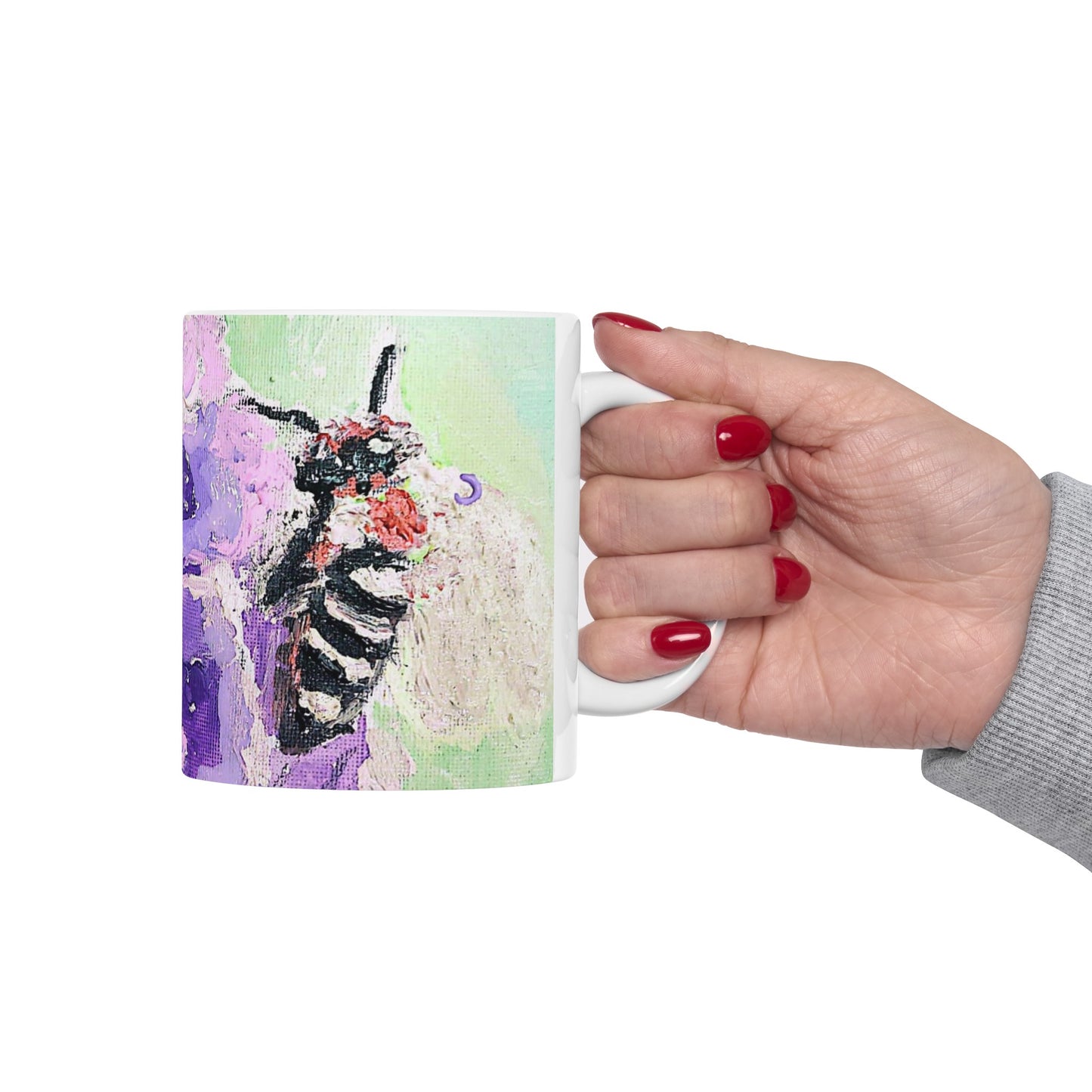 Bee on a violet flower- Ceramic Mug, (11oz, 15oz)