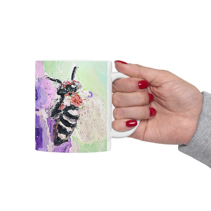 Bee on a violet flower- Ceramic Mug, (11oz, 15oz)