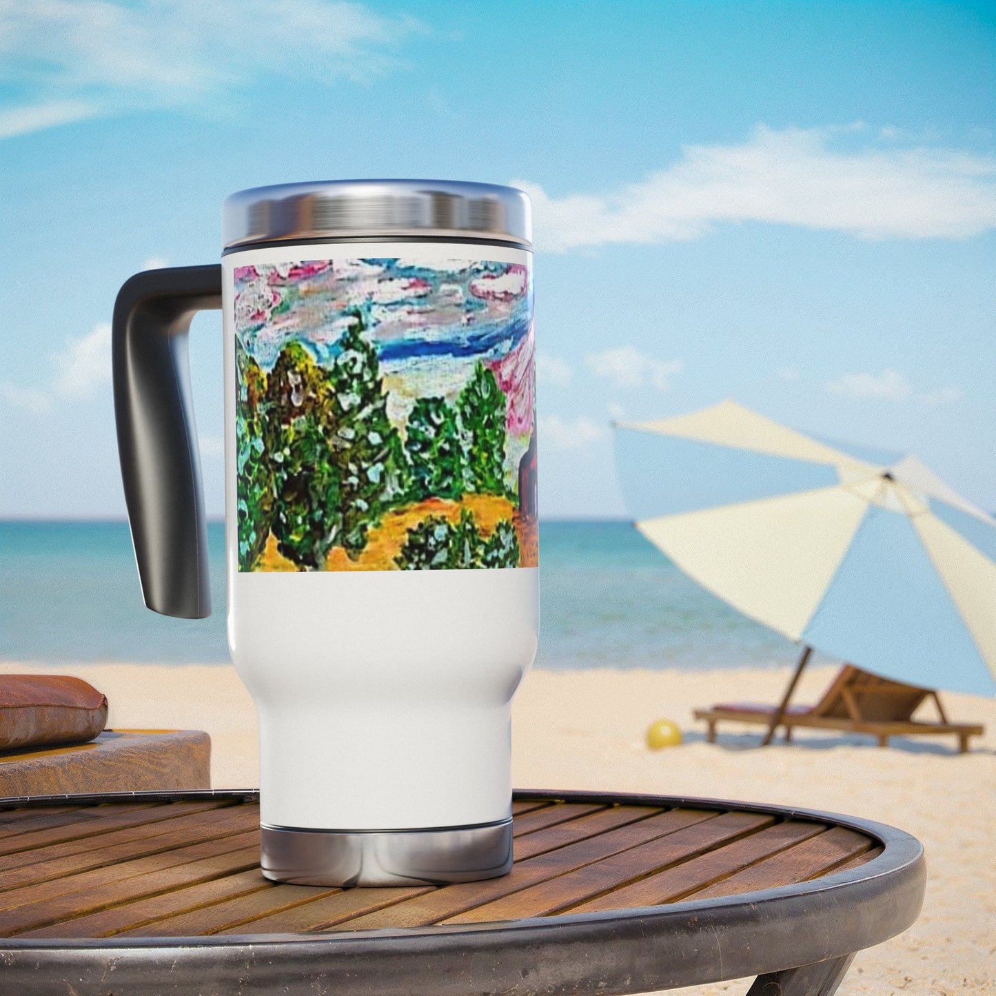 Stainless Steel Travel Mug with Handle, 14oz