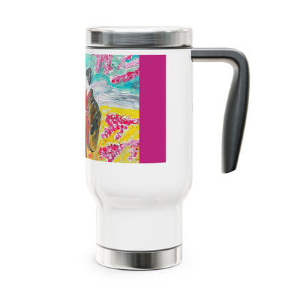 Love between a Japanese couple- Travel Mug with Handle, 14oz