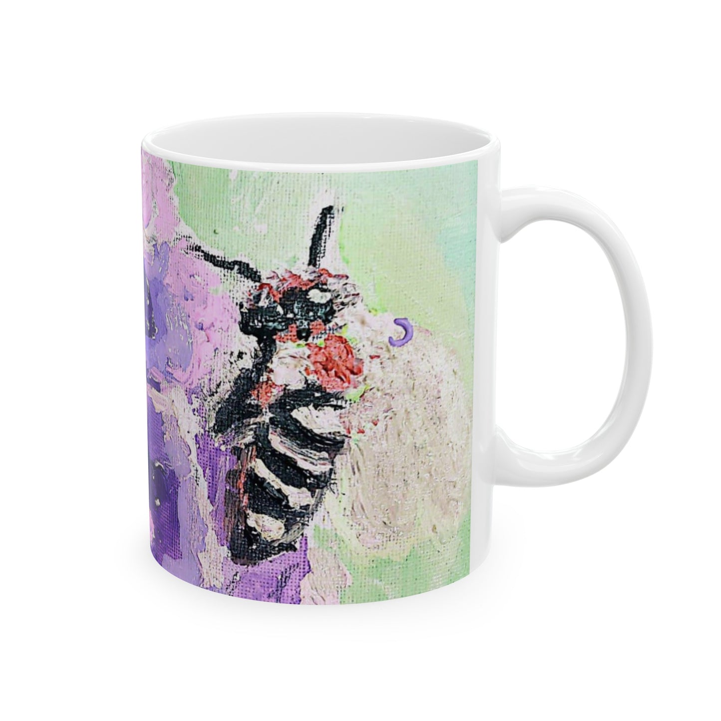 Bee on a violet flower- Ceramic Mug, (11oz, 15oz)