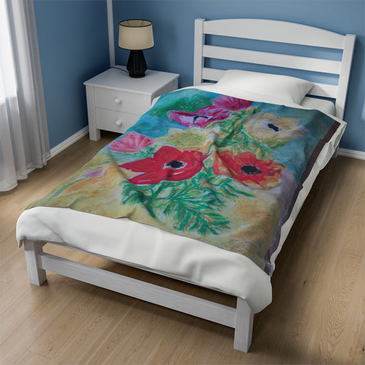 Flowers make me happy.-Velveteen Plush Blanket