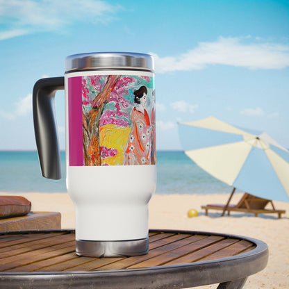 Love between a Japanese couple- Travel Mug with Handle, 14oz